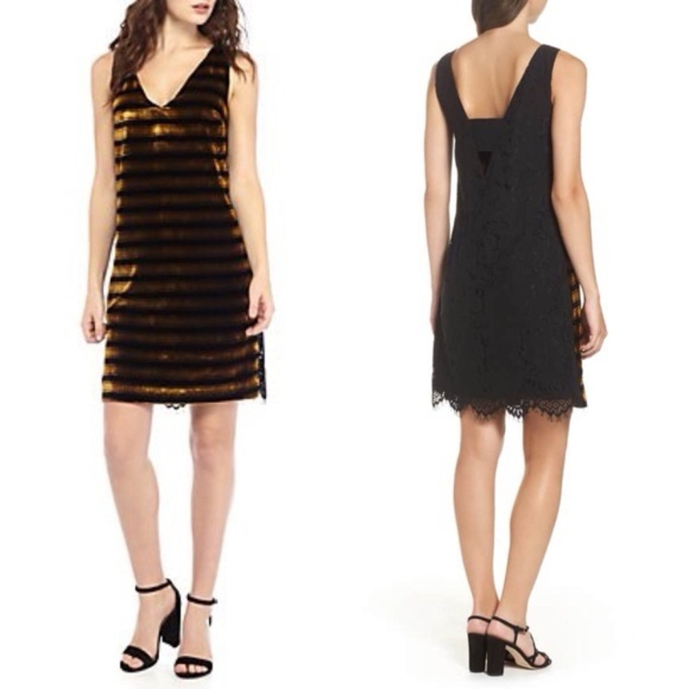 French Connection Emma Stripe Velvet Lace Dress Size 0